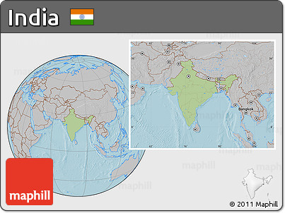 Savanna Style Location Map of India, gray outside, hill shading outside