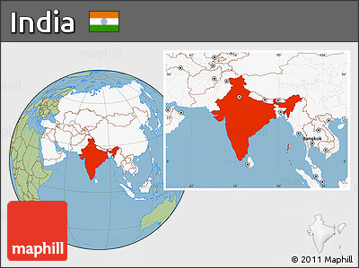 Savanna Style Location Map of India, highlighted continent