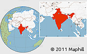 Savanna Style Location Map of India, highlighted continent