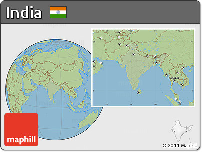 Savanna Style Location Map of India, hill shading inside