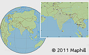 Savanna Style Location Map of India, hill shading inside