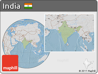 Savanna Style Location Map of India, lighten, desaturated, land only, hill shading