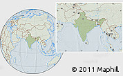 Savanna Style Location Map of India, lighten, hill shading