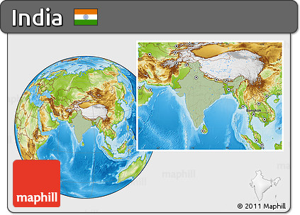Savanna Style Location Map of India, physical outside, hill shading