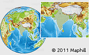 Savanna Style Location Map of India, physical outside, hill shading