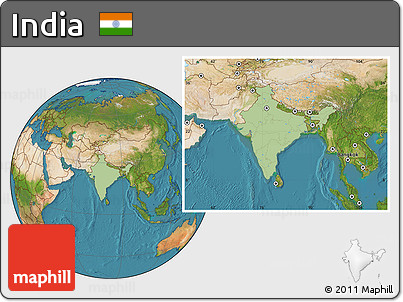 Savanna Style Location Map of India, satellite outside