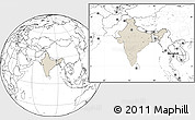 Shaded Relief Location Map of India, blank outside