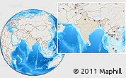 Shaded Relief Location Map of India, lighten, land only