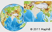 Shaded Relief Location Map of India, physical outside