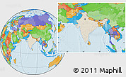 Shaded Relief Location Map of India, political outside