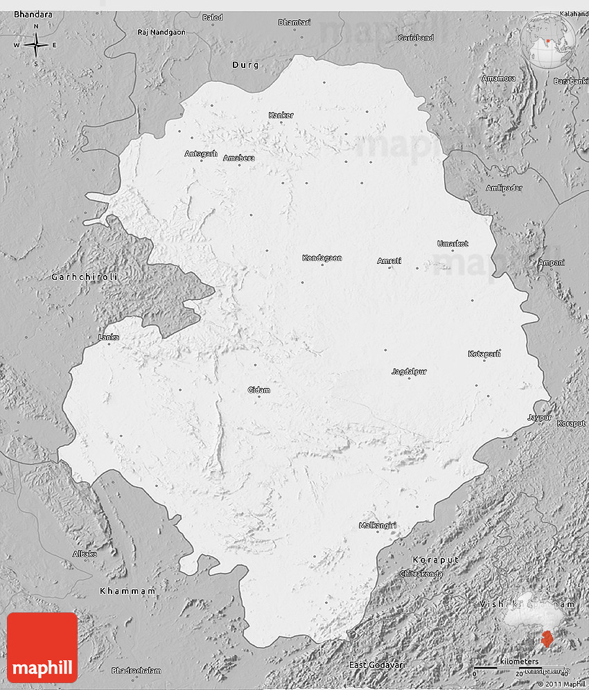 Gray 3D Map of Bastar (Jagdalpur)