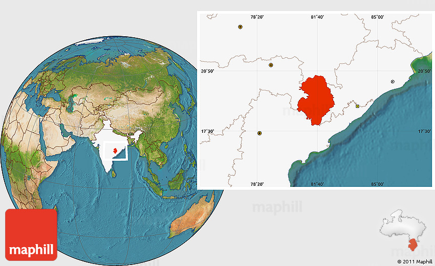 Satellite Location Map of Bastar (Jagdalpur), highlighted country