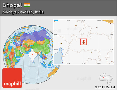 Political Location Map of Bhopal, highlighted country