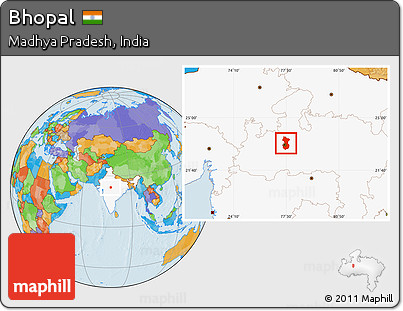 Political Location Map of Bhopal, highlighted country