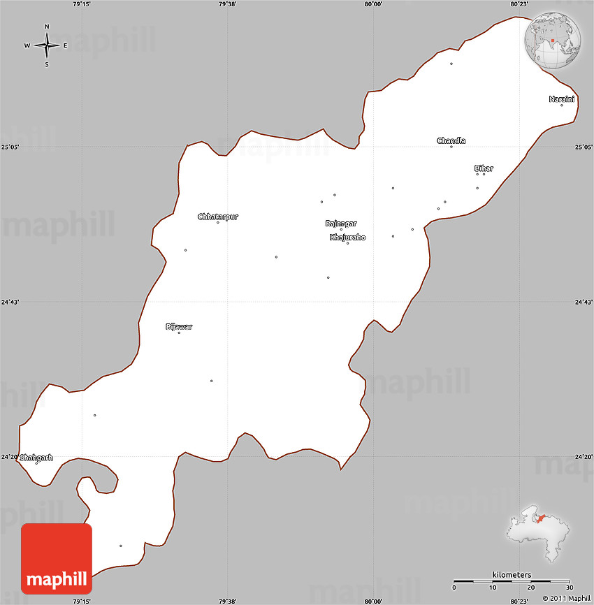 Gray Simple Map of Chhatrapur, cropped outside