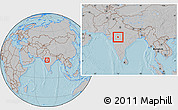 Gray Location Map of Indore, within the entire country, hill shading