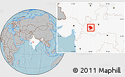 Gray Location Map of Indore, highlighted country, hill shading