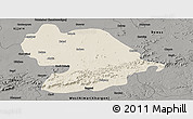 Shaded Relief Panoramic Map of Indore, darken, semi-desaturated