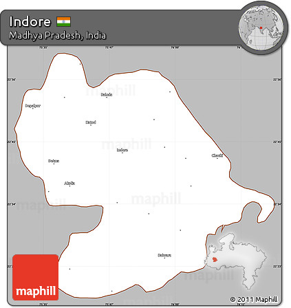 Gray Simple Map of Indore, cropped outside