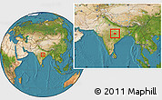 Satellite Location Map of Mandla, within the entire country