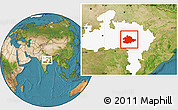 Satellite Location Map of Mandla, highlighted parent region