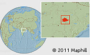 Savanna Style Location Map of Mandla, hill shading