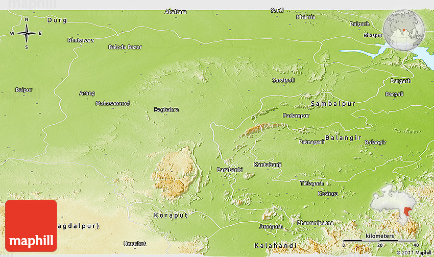 Physical Panoramic Map of Raipur