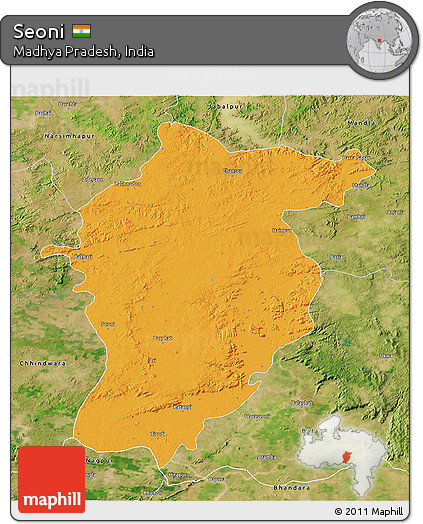 Political 3D Map of Seoni, satellite outside