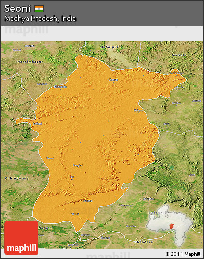 Political 3D Map of Seoni, satellite outside