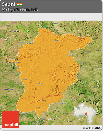 Political 3D Map of Seoni, satellite outside