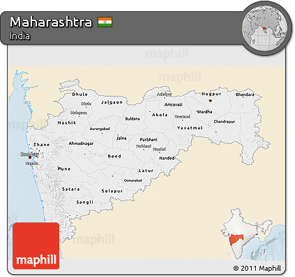 Classic Style 3D Map of Maharashtra, single color outside