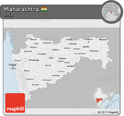 Gray 3D Map of Maharashtra, single color outside
