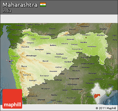 Physical 3D Map of Maharashtra, darken