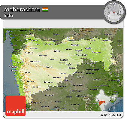 Physical 3D Map of Maharashtra, darken