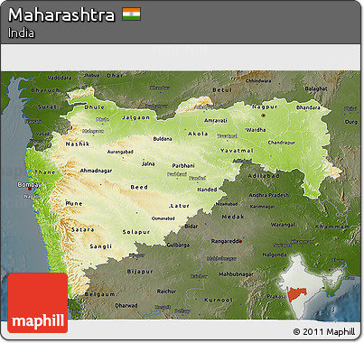 Physical 3D Map of Maharashtra, darken