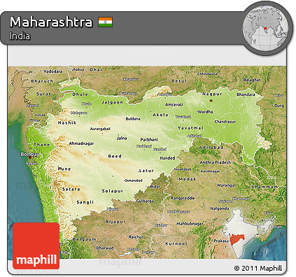 Physical 3D Map of Maharashtra, satellite outside