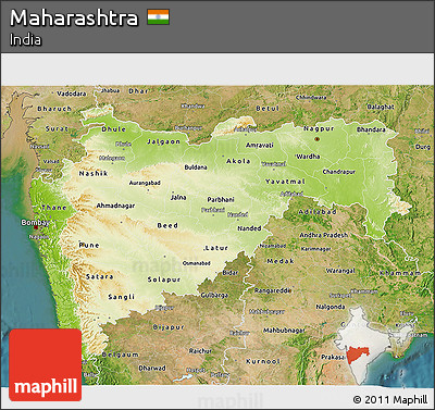 Physical 3D Map of Maharashtra, satellite outside