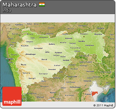 Physical 3D Map of Maharashtra, satellite outside