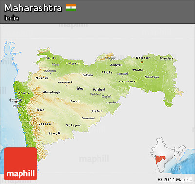 Physical 3D Map of Maharashtra, single color outside