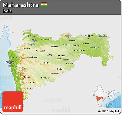Physical 3D Map of Maharashtra, single color outside