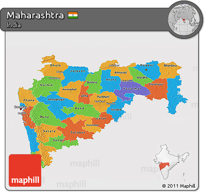 Political 3D Map of Maharashtra, cropped outside