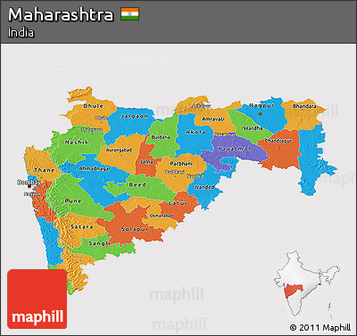 Political 3D Map of Maharashtra, cropped outside