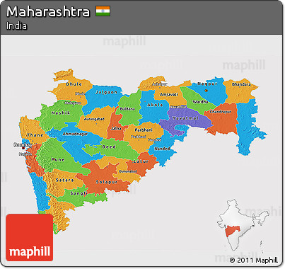 Political 3D Map of Maharashtra, cropped outside