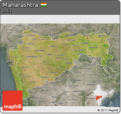 Satellite 3D Map of Maharashtra, semi-desaturated