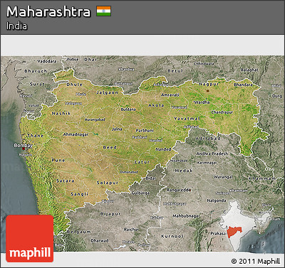 Satellite 3D Map of Maharashtra, semi-desaturated