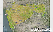 Satellite 3D Map of Maharashtra, semi-desaturated