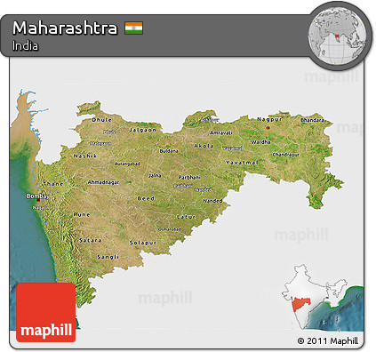 Satellite 3D Map of Maharashtra, single color outside