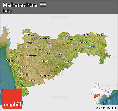 Satellite 3D Map of Maharashtra, single color outside
