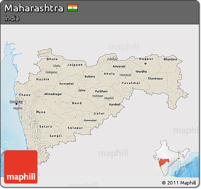 Shaded Relief 3D Map of Maharashtra, single color outside