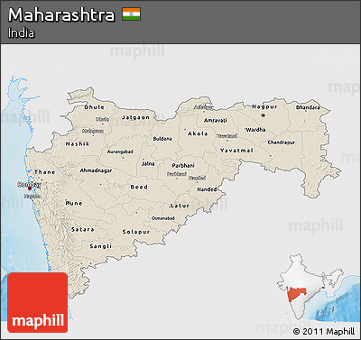 Shaded Relief 3D Map of Maharashtra, single color outside